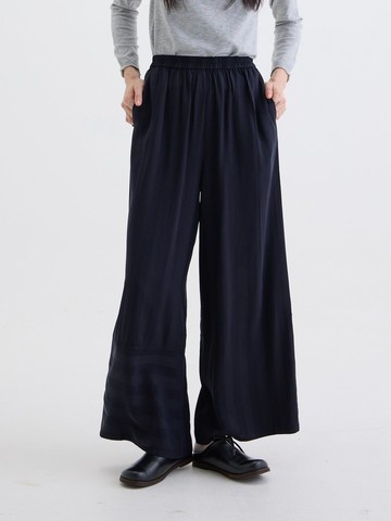 霧林條紋涼風寬褲-石黑條