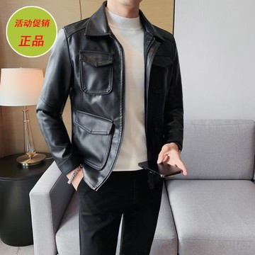 外套男春秋2022新款帥氣修身短款美式機車皮衣高級感潮流翻領夾克