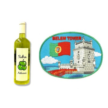 造型布貼＋磁鐵【2件組】 葡萄牙蘋果酒造型磁鐵＋葡萄牙貝倫塔貼布繡 冰箱磁鐵 擬真磁鐵 創意貼 世界旅行磁鐵_廠商直送