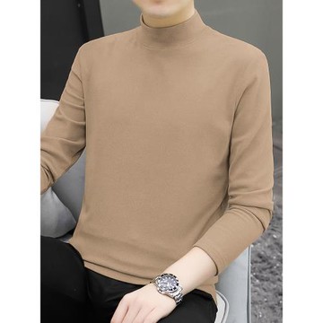 春秋季德絨打底衫雙面絨長袖t恤男半高領純色小衫體恤保暖秋衣服