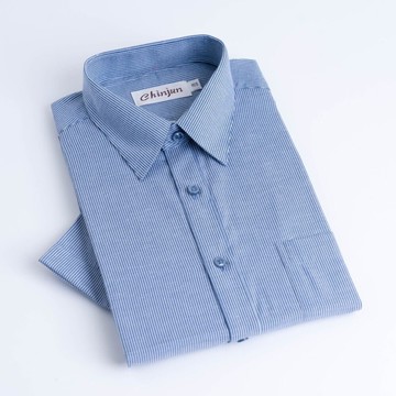 【CHINJUN】勁榮抗皺襯衫 (任3件999)-短袖、灰藍條紋、s912 台灣現貨 男襯衫 商務 口袋 硬領