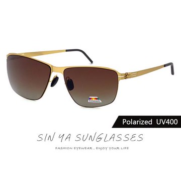 【SINYA】頂級薄鋼無螺絲彈力偏光墨鏡 Polarized時尚方框墨鏡 金框灰片 輕量18g/防眩光/遮陽/抗UV400 N276
