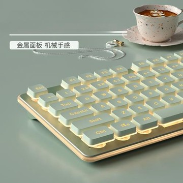 M1無線鍵盤靜復古抹茶綠有線鍵盤輕音背光電腦辦公娛樂通用
