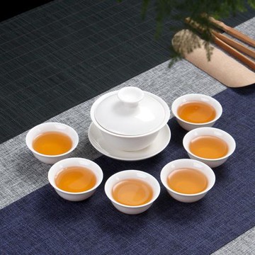 潮汕功夫茶具玉瓷蓋碗茶杯套裝 小號兒童純白工夫三才子茶碗單個