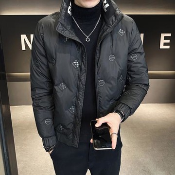 羽絨服男冬季短款潮牌輕薄帥氣百搭印花2024新款立領加厚男士外套