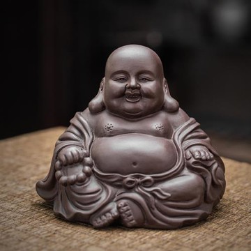 紫砂茶寵彌勒擺件 可養精品笑佛手工小和尚 茶玩茶道配件茶臺裝飾