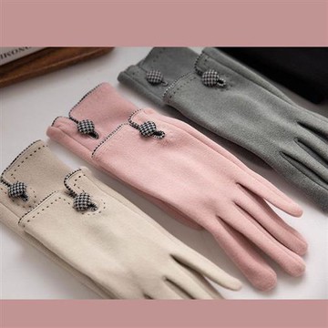 【米蘭精品】麂皮絨手套觸控手套-短絨千鳥紋櫻花刺繡女配件4色74jw5