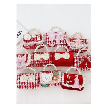 兒童新年包紅色洋氣斜跨小包女孩公主珍珠手提包女童時尚拜年包潮