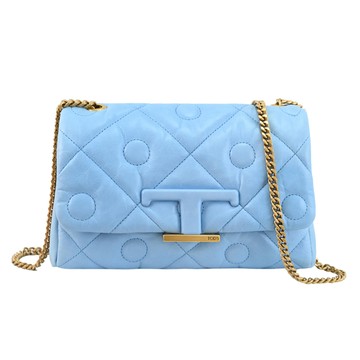 TODS Signature Mini 菱格紋迷你翻蓋斜背金鍊包.淺藍