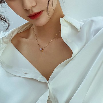 小蠻腰鋯石吊墜項鏈鑲鉆鈦鋼鎖骨鏈潮網紅短款脖子飾品