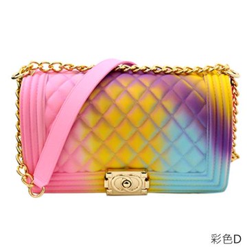 【Sp house】絢麗漸層菱格果凍磨砂金扣鍊條側背包(7色可選