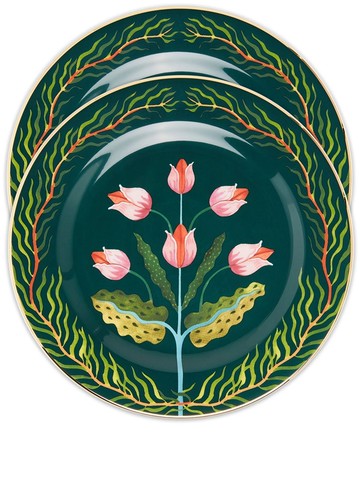 La DoubleJ - Tulips set of two dessert plates - unisex - Porcelain - One Size - Green