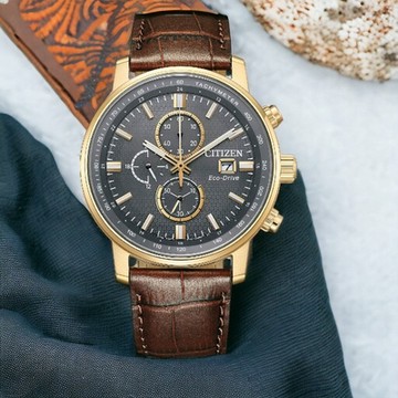 CITIZEN 星辰 亞洲限定 情人節推薦款 光動能計時手錶 聖誕節 禮物-棕色43mm/CA0843-11H
