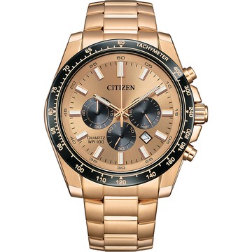 CITIZEN Chronograph 紳男三眼計時手錶 開學新裝備-玫瑰金x黑/44mm AN8236-52P