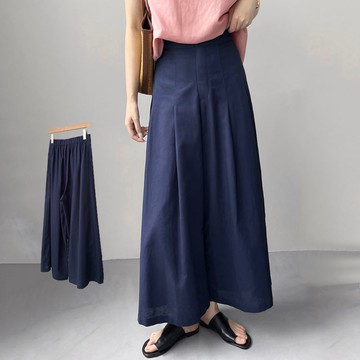 氣質前平坦後鬆緊高腰透氣棉麻長褲寬褲女【82-17-82270-24】ibella 艾貝拉