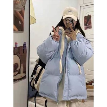 2023冬季新款棉服外套女假兩件學生寬松棉襖面包服韓版慵懶風棉衣