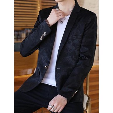 MK休閑西服外套男春秋季新款高端印花單西上衣帥氣青年男士西裝潮