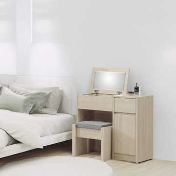 文創集 科萬塔2.7尺上掀鏡面鏡台/化妝台組合(含可收納化妝椅＋內含暗格抽屜設計)-80x40x77-cm免組