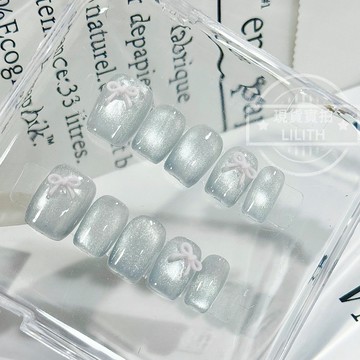 可隔日到貨！溫霜降 純手工貓眼穿戴甲 可愛蝴蝶結 可拆卸手工甲 光療甲片 美甲貼片 假指甲 指甲貼 韓國美甲