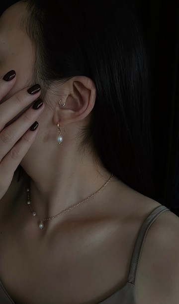 不對稱雨滴珍珠項鍊 兩件組 - 免費改夾