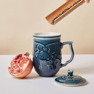 乾唐軒活瓷 | 石榴喜果三件杯 / 附茶漏 / 3色