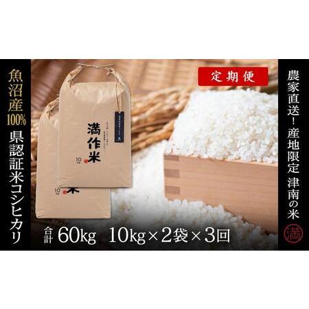 ふるさと納税 定期便20kg×3回 特栽魚沼産コシヒカリ 新潟県津南町