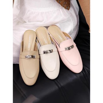 香港真皮包頭拖鞋女2025夏季新款外穿粗跟半拖鞋無后跟平底穆勒鞋