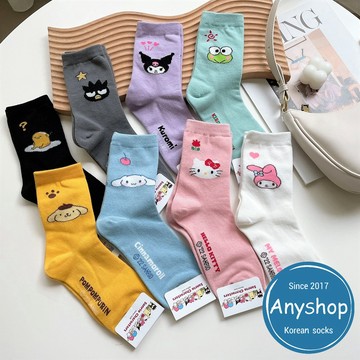 Anyshop韓國襪【售完為止】  三麗鷗中筒襪 酷企鵝 美樂蒂 庫洛米 凱蒂貓  韓襪 韓國襪 韓國襪子 26102