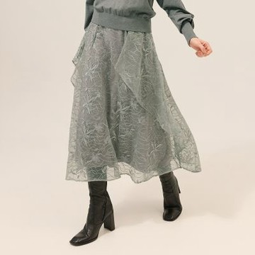 ILEY伊蕾 花朵刺繡亮片蕾絲網紗長裙(灰；M-XL)