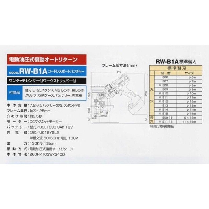 亀倉精機 RW-B1A コードレスポートパンチャー セミレスバリア 最大