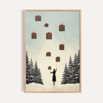 耶誕插畫風格 / 飄浮禮物之森 聖誕掛畫 海報 無框畫
