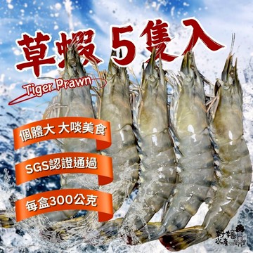 【好嬸水產】SGS通過大草蝦 5隻｜約300克｜露營野炊燒烤食材肥虎蝦草蝦批發年菜必備蝦子烤肉必備火鍋配料檢驗合格蝦子