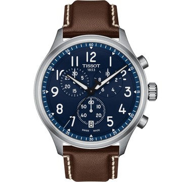 TISSOT 天梭  韻馳系列 Chrono XL計時手錶-藍x咖啡/45mm T1166171604200