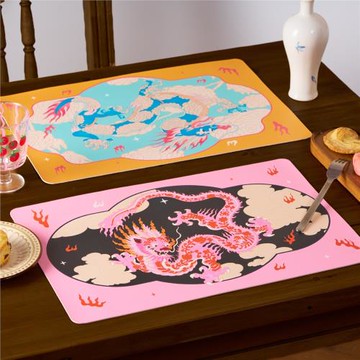 原創設計師龍餐墊防燙西餐隔熱餐墊防水防油新中式皮革鼠標墊桌墊
