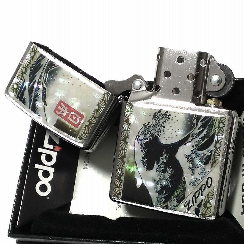 ZIPPO ライター 和柄 シェル ジッポ 天然貝貼りエポ 波富士