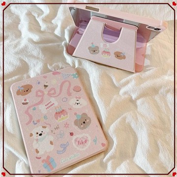 🎀ipad保護殼🎀粉底動物派對iPad11蘋果平板殼10/9/8代pro保護套air7平板殼旋轉6