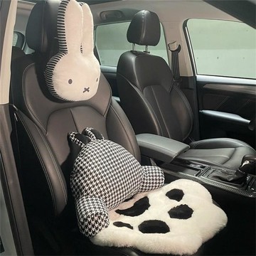 車內好物 車內收納 車內小物 卡通汽車座墊車載腰枕車用腰靠韆鳥格腰枕網紅女神腰墊米菲兔頭枕