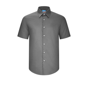 免熨防皺彈性點狀暗紋短袖上班襯衫/墨黑色 | 4113113298