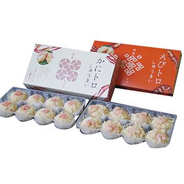 大漁市場なかうら(中浦食品) 国産の紅ズワイガニ・甘えび使用 かにトロしゅうまい・えびトロしゅうまいセット(各8個)