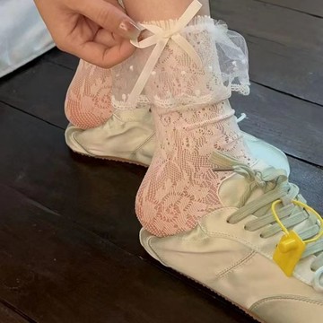 台灣發貨 “安妮野薔薇”蕾絲花邊襪子女中筒襪夏季短襪鏤空薄款堆堆小腿襪0501 8YZF