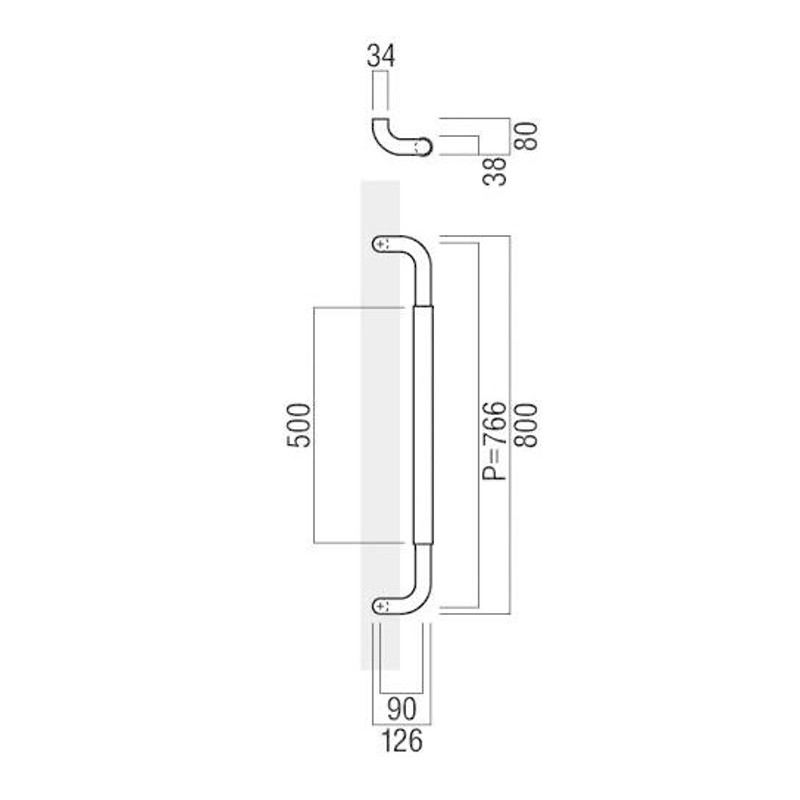 UNION(ユニオン) T7054-36-128-L800 ドアハンドル 押し棒 1セット(内外