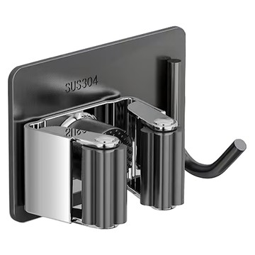 FAmILyLIFE 生活 免打孔拖把掃把收納架 單頭附勾 免釘膠款 A-247-G 8 x 6.7 x 4.1cm 3個  神秘灰  1組