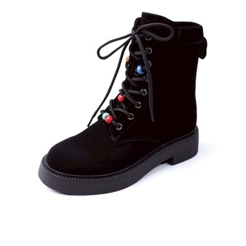 (限時⬊5折)GREEN PINE率性綁帶粗跟中筒軍靴 黑色 (00377581)