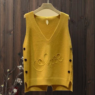 時尚秋季新款韓版百搭V領針織衫馬甲女寬松紐扣無袖毛衣背心外搭