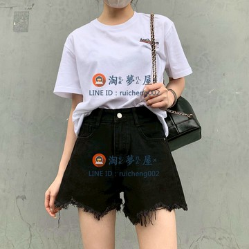 高腰牛仔短裤女 梨形宽松辣妹显瘦夏大码a字毛边阔腿热裤【淘夢屋】