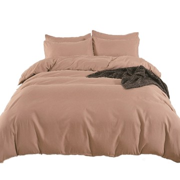 [家速配]經典素色加大兩用被床包組-奶茶180x186cm