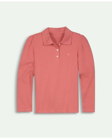 Brooks Brothers Girls Cotton Long Sleeve Pique Polo Shirt | Dark Pink | Size 8