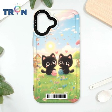 TRON IPhone 16 PLUS 貓咪與毛線球系列 防摔太空載具殼 透黑 軟硬 手機殼