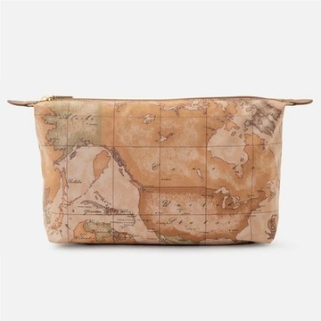 Alviero Martini 義大利地圖包 尼龍拉鍊收納萬用包30cm-地圖黃 父親節 七夕情人節