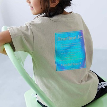 日本 devirock - 100%棉 閃亮金屬印花短袖上衣-炫藍方塊-淺灰